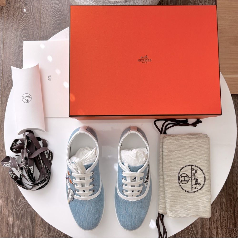 NIB Hermes Innocent Sneakers in Denim Bleu Clair 36.5